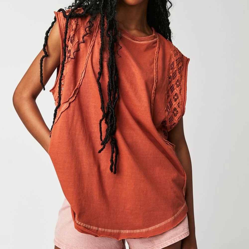 NWT free people table for two top size s  crochet oversized bright coral